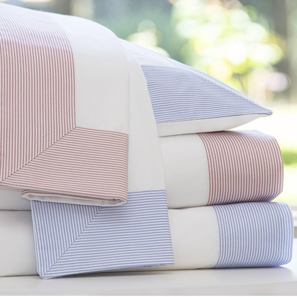 Jogo de lençol percal 100% algodão Stripes com barrado - Imagem 1