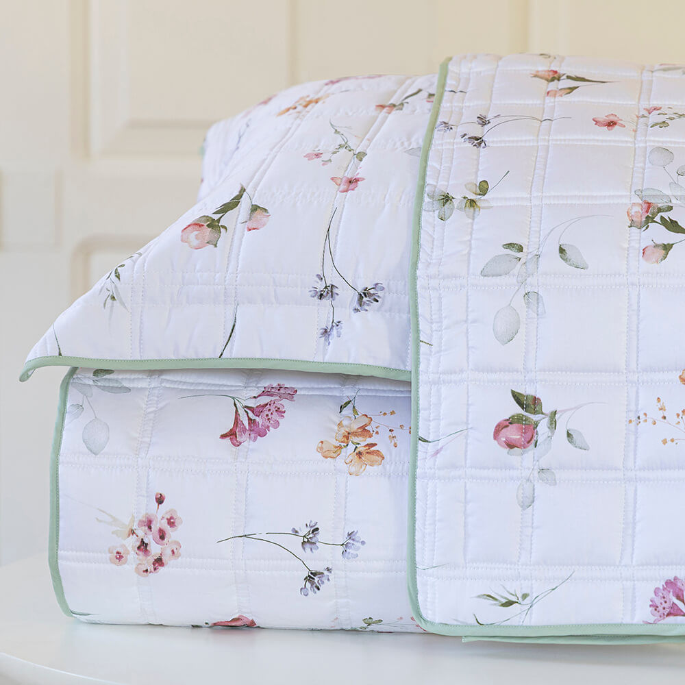 Colcha trapuntada cetim 300 fios Provence estampada - Imagem 1