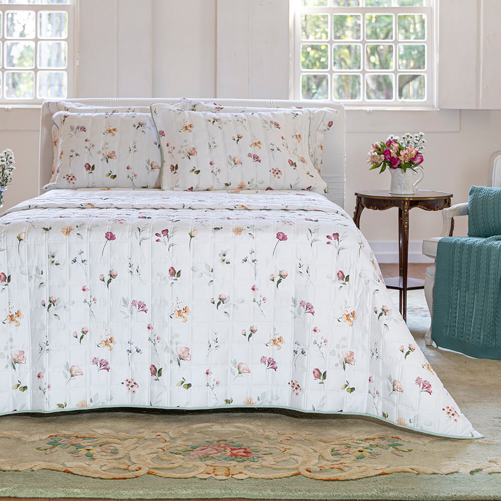 Colcha trapuntada cetim 300 fios Provence estampada - Imagem 2