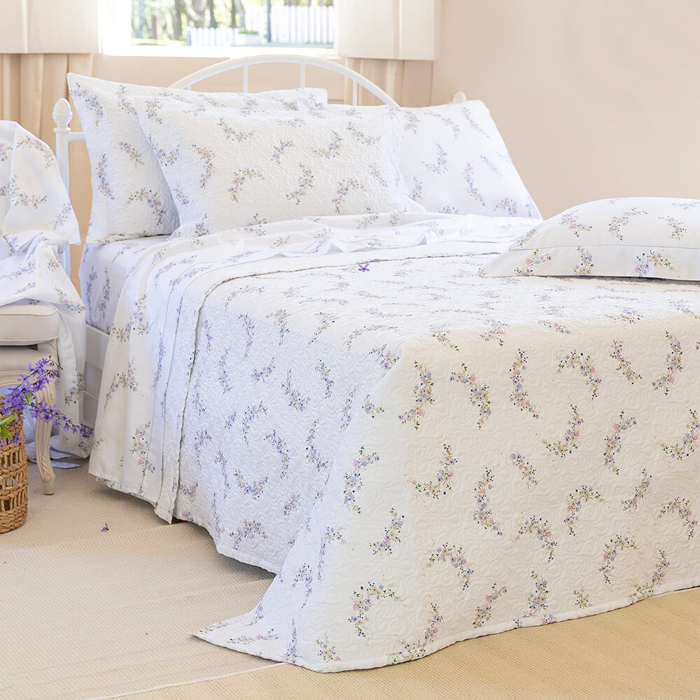 Colcha trapuntada cetim 300 fios Alice estampada - Imagem 2